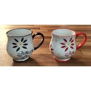 Temp-tations Tara 16 oz Coffee Mugs Old World Black Red Lace Footed Temptations